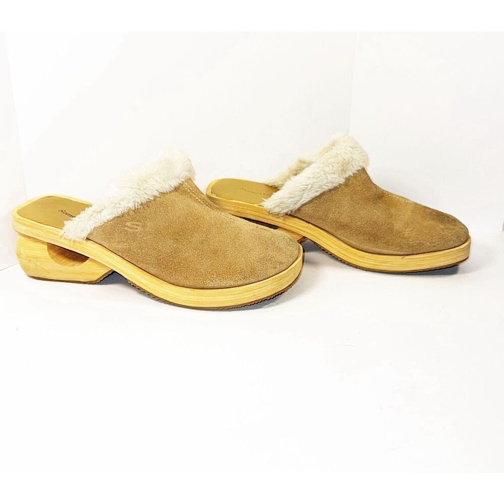 Vtg Y2K Skechers Something Else Faux Fur‎ Clog Slip On Suede Mule Chunky Beige 9